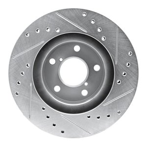 Subaru Impreza Brake Rotor (1) - Front Left - R1 Concepts - Drilled & Slotted - Silver - `90-`01